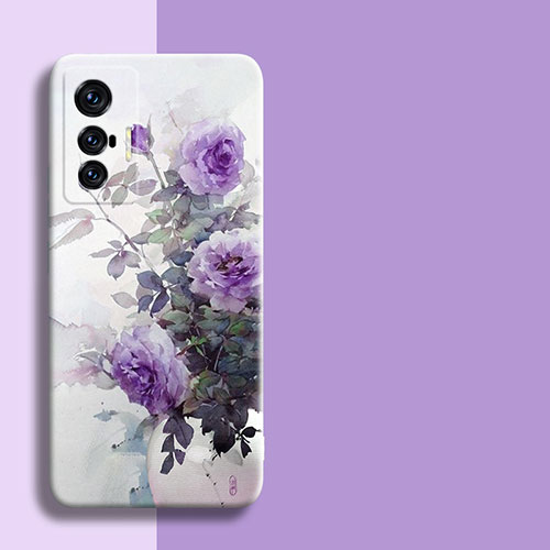 Silicone Candy Rubber Gel Flowers Soft Case Cover for Vivo X70 5G Purple