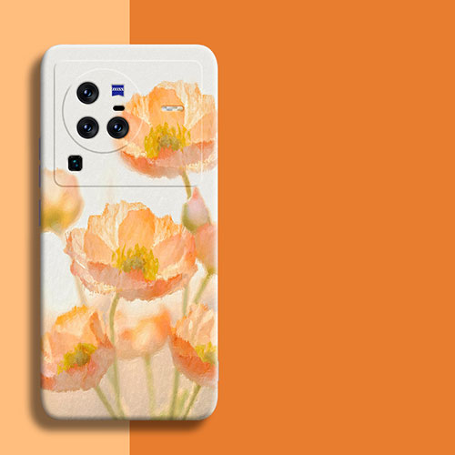 Silicone Candy Rubber Gel Flowers Soft Case Cover for Vivo X80 Pro 5G Orange