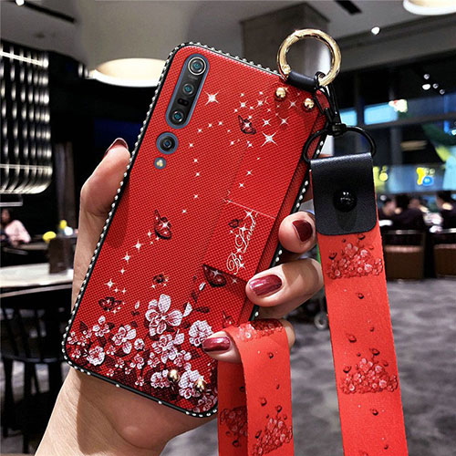 Silicone Candy Rubber Gel Flowers Soft Case Cover for Xiaomi Mi 10 Pro Red