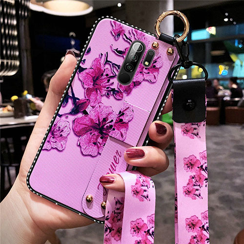 Silicone Candy Rubber Gel Flowers Soft Case Cover for Xiaomi Redmi 9 Prime India Purple