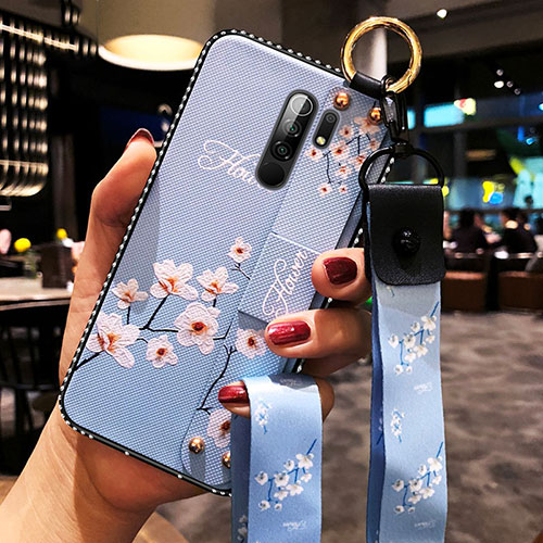 Silicone Candy Rubber Gel Flowers Soft Case Cover for Xiaomi Redmi 9 Prime India Sky Blue