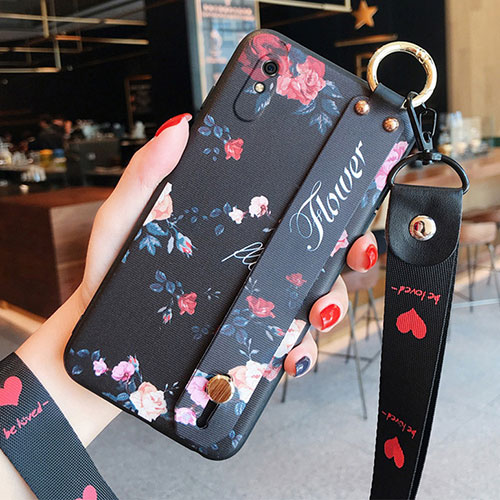 Silicone Candy Rubber Gel Flowers Soft Case Cover for Xiaomi Redmi 9A Black