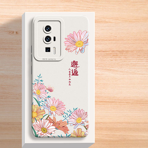 Silicone Candy Rubber Gel Flowers Soft Case Cover for Xiaomi Redmi K60 5G White