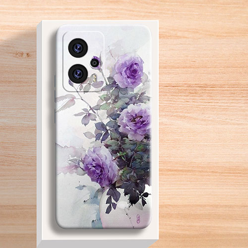 Silicone Candy Rubber Gel Flowers Soft Case Cover for Xiaomi Redmi Note 11T Pro+ Plus 5G Purple