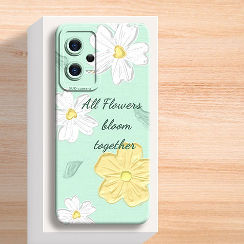 Silicone Candy Rubber Gel Flowers Soft Case Cover for Xiaomi Redmi Note 12 Explorer Green