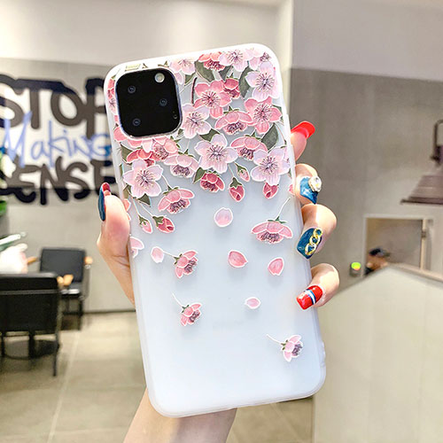 Silicone Candy Rubber Gel Flowers Soft Case Cover H03 for Apple iPhone 11 Pro Pink