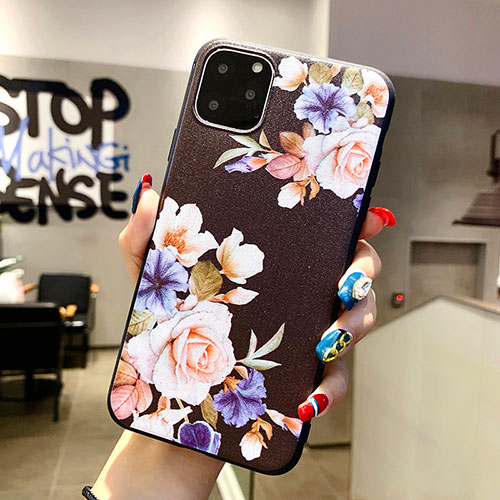 Silicone Candy Rubber Gel Flowers Soft Case Cover H04 for Apple iPhone 11 Pro Max Black