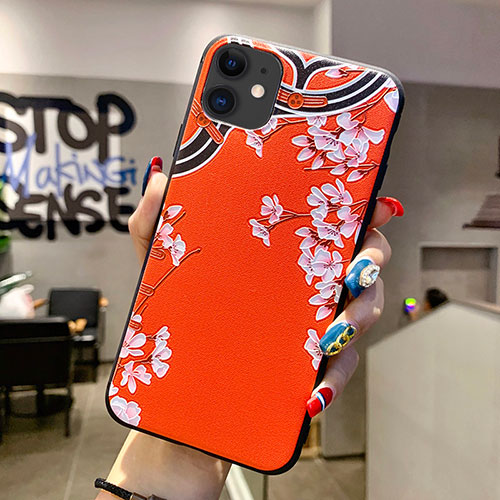 Silicone Candy Rubber Gel Flowers Soft Case Cover H05 for Apple iPhone 11 Orange