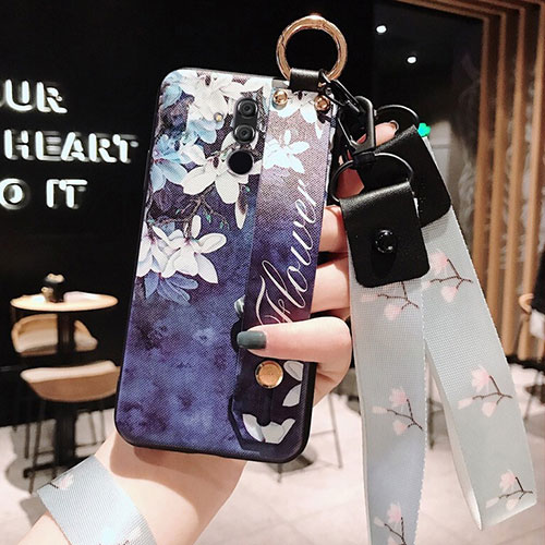 Silicone Candy Rubber Gel Flowers Soft Case Cover H06 for Huawei Mate 20 Lite Purple