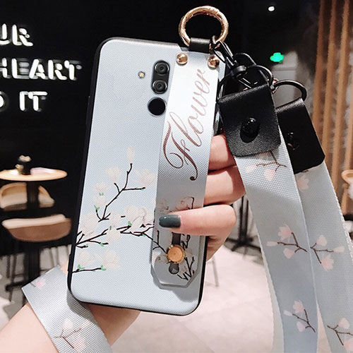 Silicone Candy Rubber Gel Flowers Soft Case Cover H06 for Huawei Mate 20 Lite Sky Blue