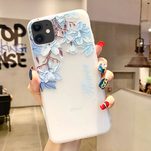 Silicone Candy Rubber Gel Flowers Soft Case Cover H18 for Apple iPhone 11 Sky Blue