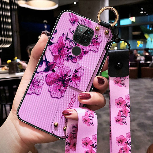 Silicone Candy Rubber Gel Flowers Soft Case Cover K01 for Xiaomi Redmi Note 9 Purple