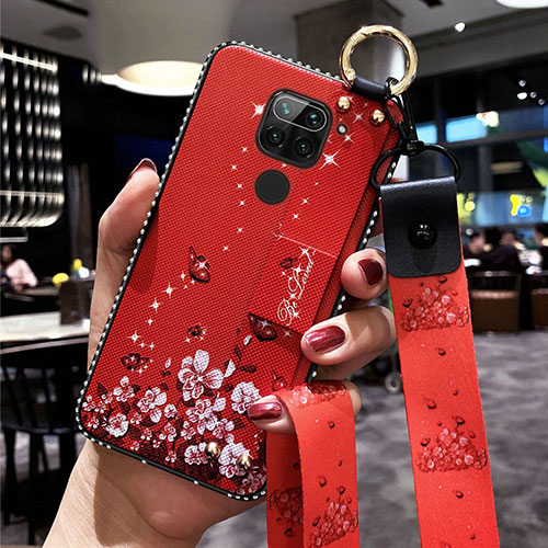 Silicone Candy Rubber Gel Flowers Soft Case Cover K01 for Xiaomi Redmi Note 9 Red