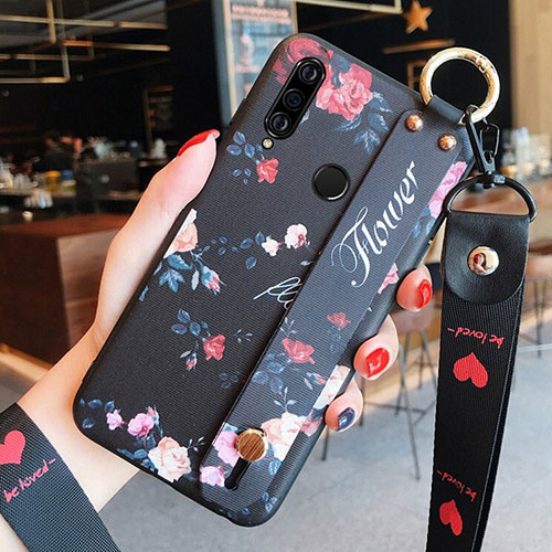 Silicone Candy Rubber Gel Flowers Soft Case Cover K02 for Huawei P30 Lite XL Black