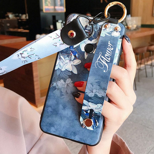 Silicone Candy Rubber Gel Flowers Soft Case Cover K02 for Huawei P30 Lite XL Blue