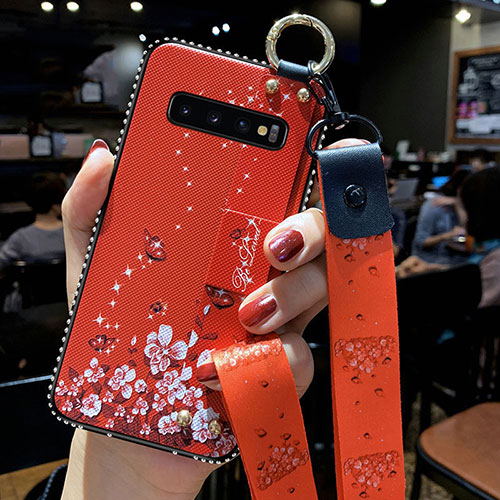 Silicone Candy Rubber Gel Flowers Soft Case Cover K02 for Samsung Galaxy S10 5G Red