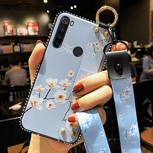 Silicone Candy Rubber Gel Flowers Soft Case Cover K02 for Xiaomi Redmi Note 8 (2021) Sky Blue