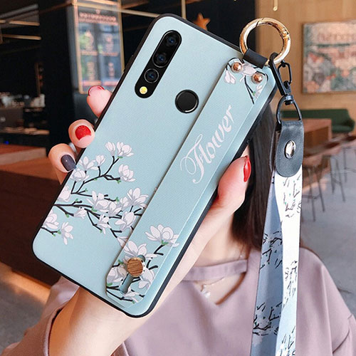 Silicone Candy Rubber Gel Flowers Soft Case Cover K03 for Huawei Honor 20i Sky Blue