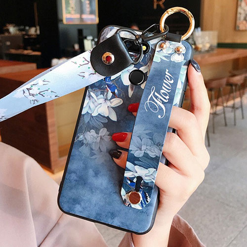 Silicone Candy Rubber Gel Flowers Soft Case Cover K03 for Huawei Honor V20 Blue