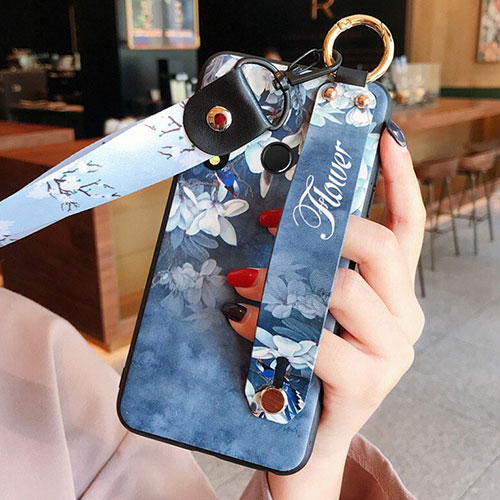 Silicone Candy Rubber Gel Flowers Soft Case Cover K03 for Huawei P Smart+ Plus (2019) Blue