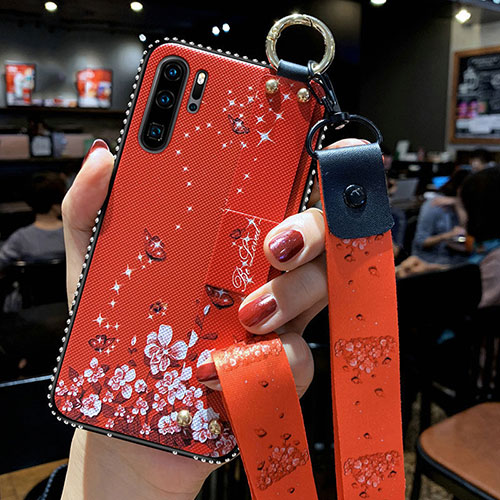 Silicone Candy Rubber Gel Flowers Soft Case Cover K04 for Huawei P30 Pro New Edition Red