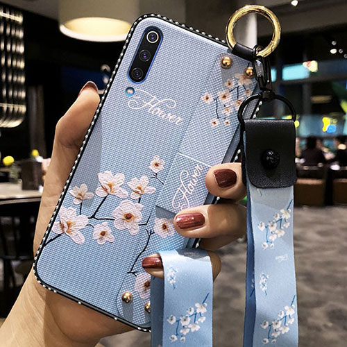 Silicone Candy Rubber Gel Flowers Soft Case Cover K05 for Xiaomi Mi A3 Sky Blue