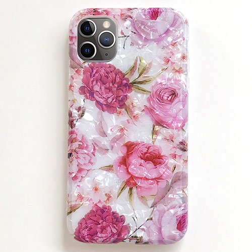 Silicone Candy Rubber Gel Flowers Soft Case Cover S01 for Apple iPhone 11 Pro Pink