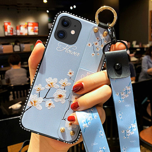 Silicone Candy Rubber Gel Flowers Soft Case Cover S01 for Apple iPhone 12 Mini Mint Blue