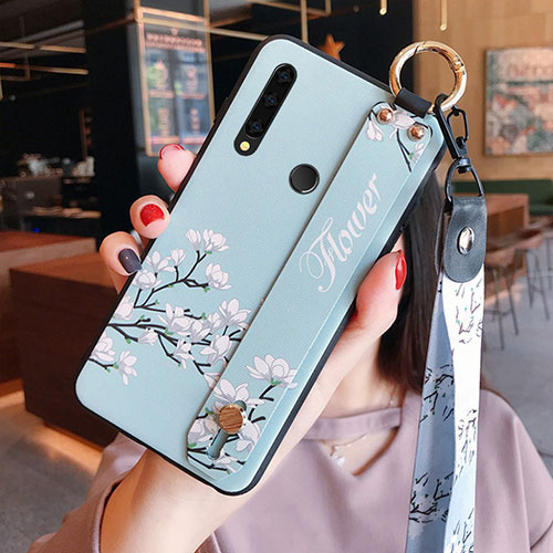 Silicone Candy Rubber Gel Flowers Soft Case Cover S01 for Huawei Enjoy 10 Plus Sky Blue