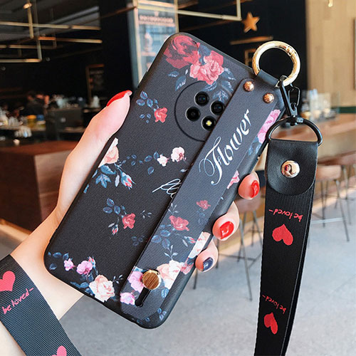 Silicone Candy Rubber Gel Flowers Soft Case Cover S01 for Huawei Enjoy 20 Plus 5G Black