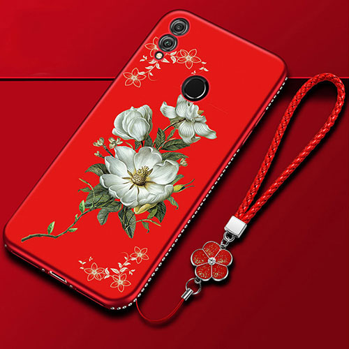 Silicone Candy Rubber Gel Flowers Soft Case Cover S01 for Huawei Honor 10 Lite Red