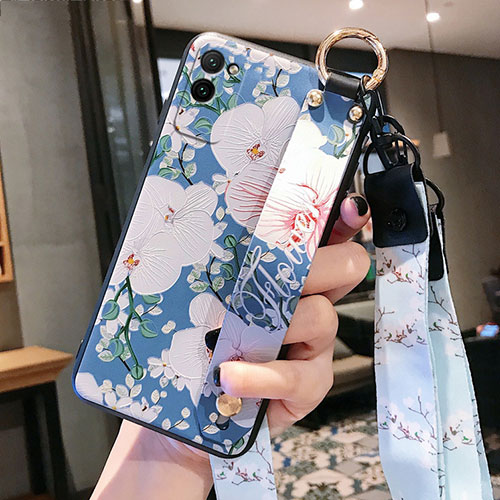 Silicone Candy Rubber Gel Flowers Soft Case Cover S01 for Huawei Honor Play4 Pro 5G Sky Blue