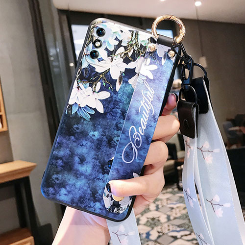 Silicone Candy Rubber Gel Flowers Soft Case Cover S01 for Huawei Honor X10 Max 5G Blue