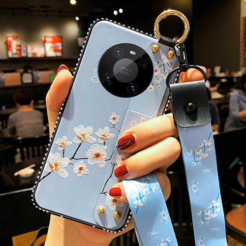 Silicone Candy Rubber Gel Flowers Soft Case Cover S01 for Huawei Mate 40 Pro Mint Blue