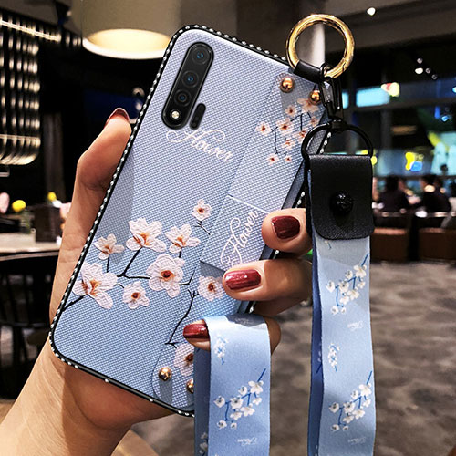 Silicone Candy Rubber Gel Flowers Soft Case Cover S01 for Huawei Nova 6 5G Sky Blue