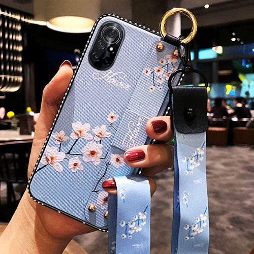 Silicone Candy Rubber Gel Flowers Soft Case Cover S01 for Huawei Nova 8 5G Mint Blue