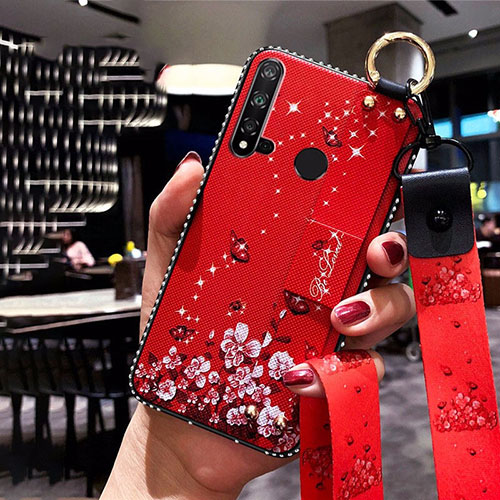 Silicone Candy Rubber Gel Flowers Soft Case Cover S01 for Huawei P20 Lite (2019) Red