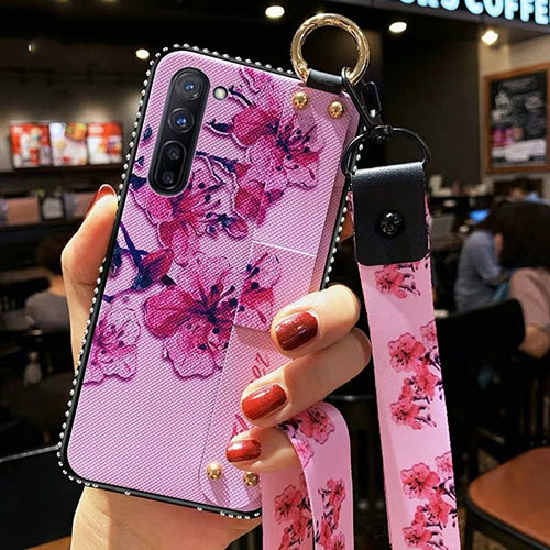 Silicone Candy Rubber Gel Flowers Soft Case Cover S01 for Oppo F15 Purple