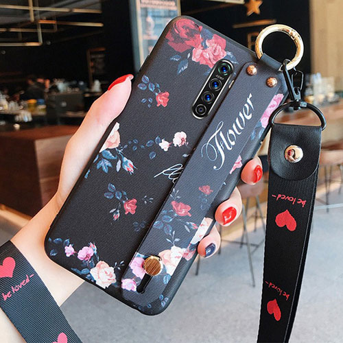 Silicone Candy Rubber Gel Flowers Soft Case Cover S01 for Oppo Reno Ace Black