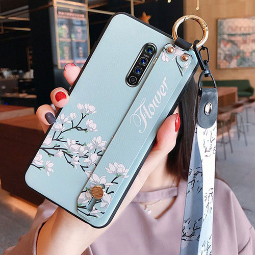 Silicone Candy Rubber Gel Flowers Soft Case Cover S01 for Oppo Reno Ace Sky Blue