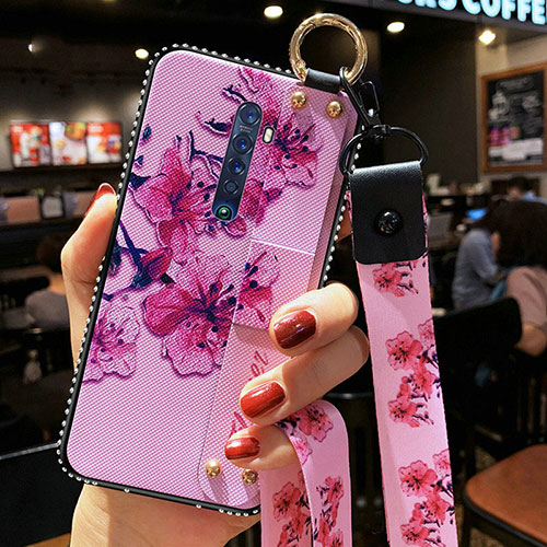 Silicone Candy Rubber Gel Flowers Soft Case Cover S01 for Oppo Reno2 Pink