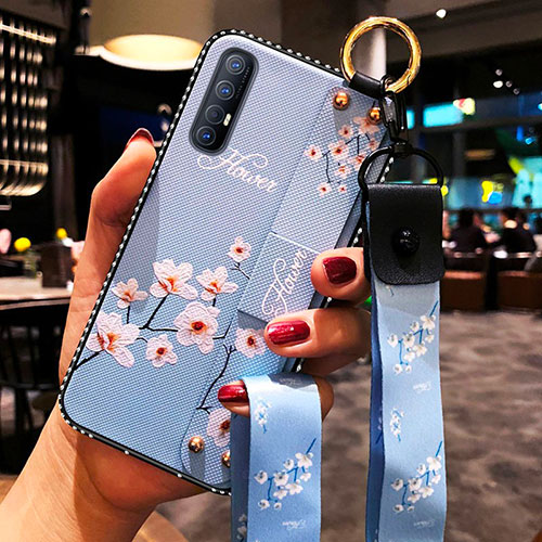 Silicone Candy Rubber Gel Flowers Soft Case Cover S01 for Oppo Reno3 Pro Sky Blue