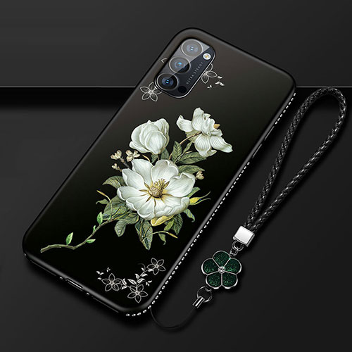 Silicone Candy Rubber Gel Flowers Soft Case Cover S01 for Oppo Reno4 5G White