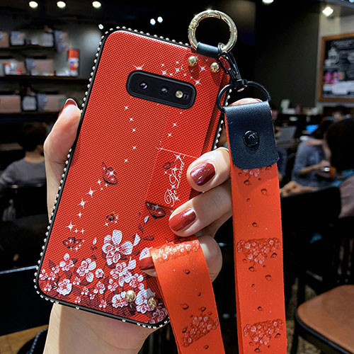 Silicone Candy Rubber Gel Flowers Soft Case Cover S01 for Samsung Galaxy S10e Red