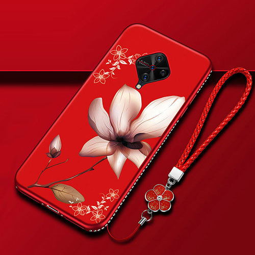 Silicone Candy Rubber Gel Flowers Soft Case Cover S01 for Vivo X50 Lite Red Wine