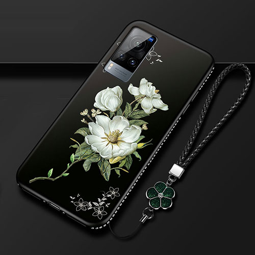 Silicone Candy Rubber Gel Flowers Soft Case Cover S01 for Vivo X60T 5G Black