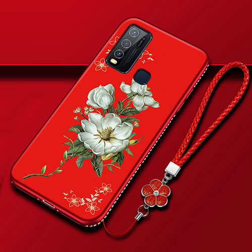 Silicone Candy Rubber Gel Flowers Soft Case Cover S01 for Vivo Y50 Red