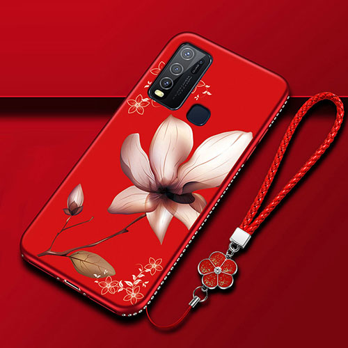 Silicone Candy Rubber Gel Flowers Soft Case Cover S01 for Vivo Y50 Red Wine