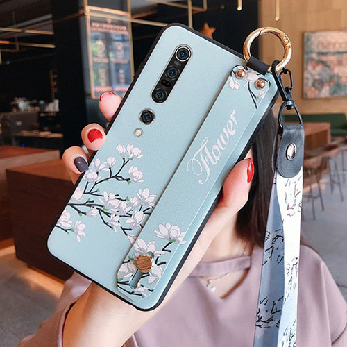 Silicone Candy Rubber Gel Flowers Soft Case Cover S01 for Xiaomi Mi 10 Pro Cyan