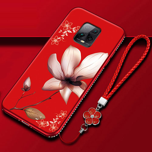 Silicone Candy Rubber Gel Flowers Soft Case Cover S01 for Xiaomi Redmi 10X Pro 5G Red Wine